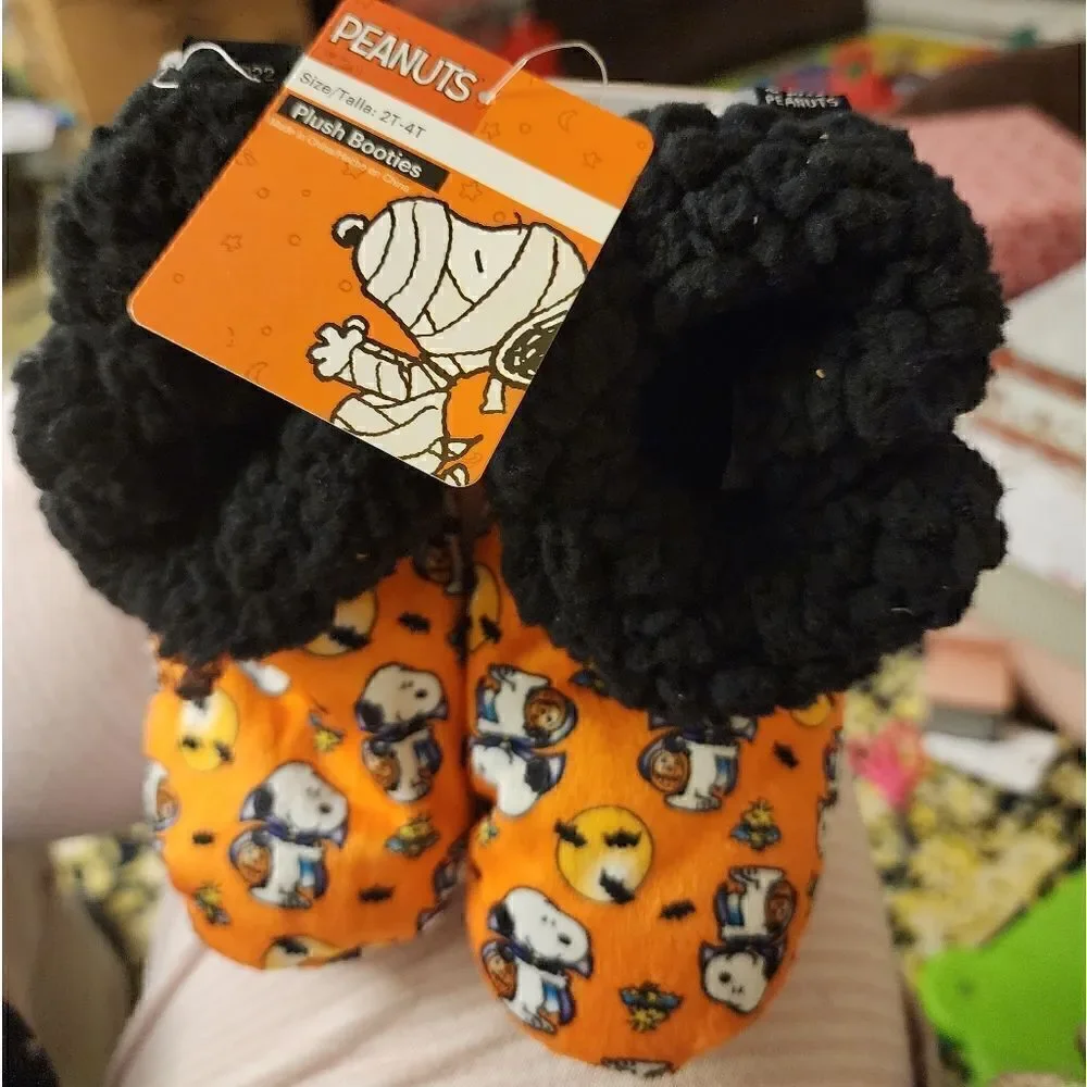 Nwt Peanuts Snoopy Halloween Plush Bootie Slippers Toddler